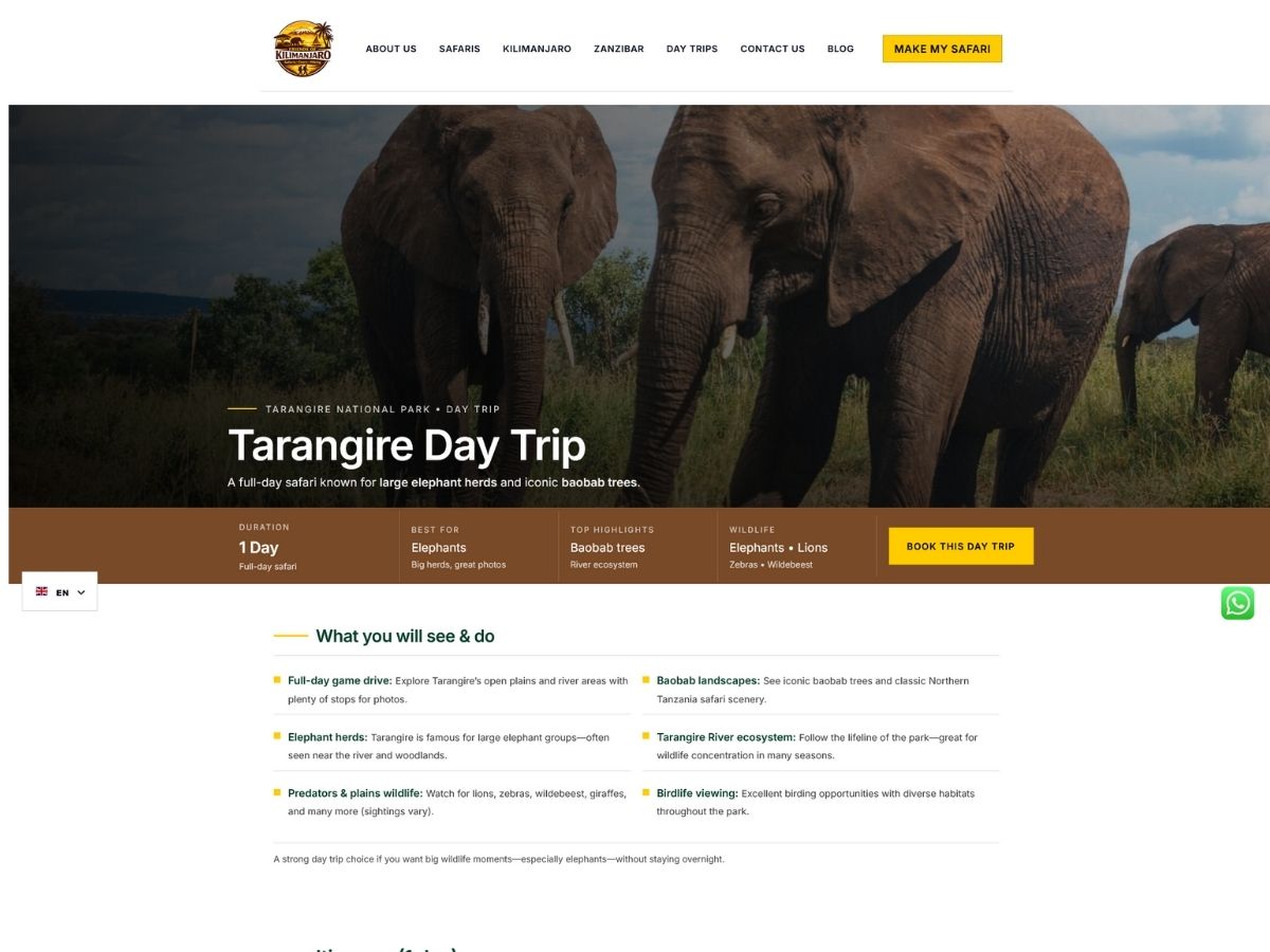 Example of a safari itinerary page layout