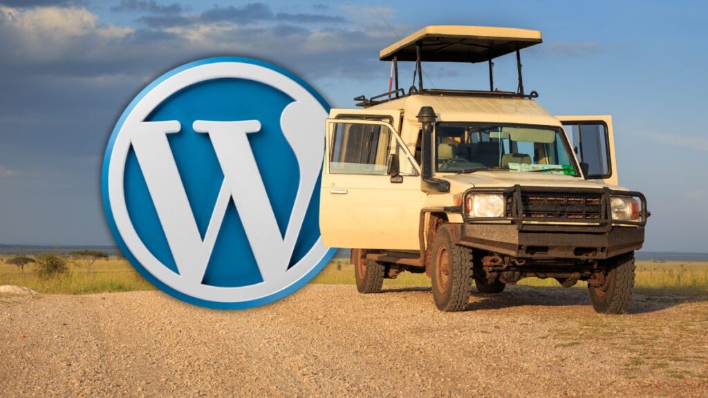 logo behind safari vehicle